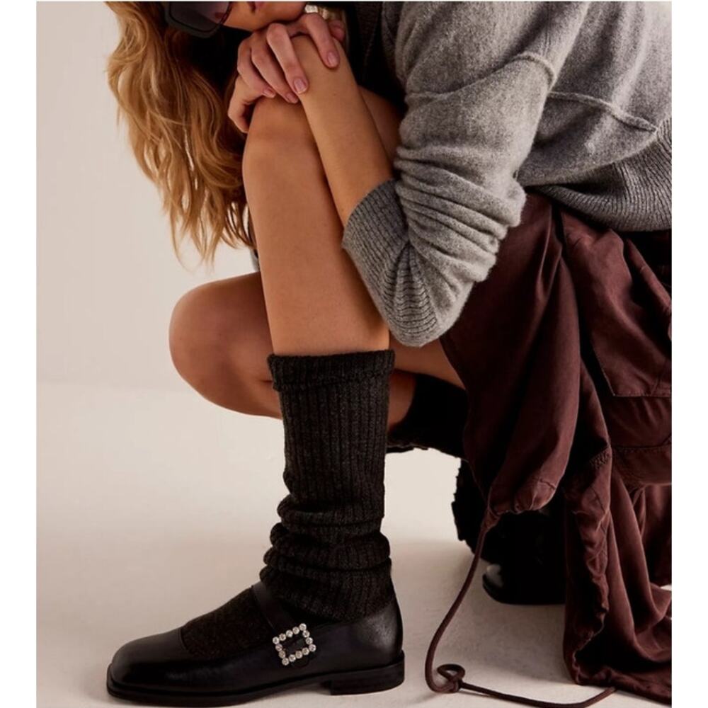 Free People FP Collection Rumor Diamante Mary Jane Black Leather Flats Size 6 - Picture 5 of 14
